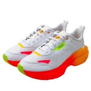 New white w/ pink orange Puma Platform Sneakers sz 10